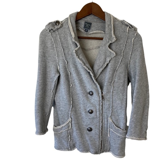 Seventy Two Changes Women’s Sz M Jersey Top Button Jacket Gray 3/4 Sleeve Biker - Picture 4 of 15